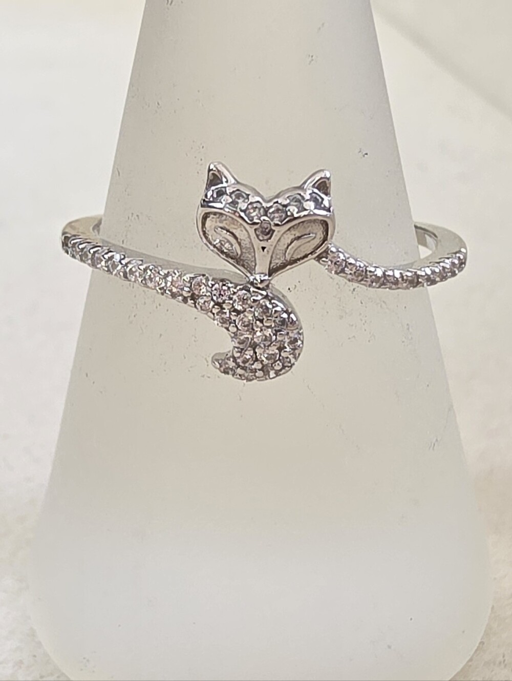 Sterling Silver Fox Wrap Ring with Clear Crystal Accents